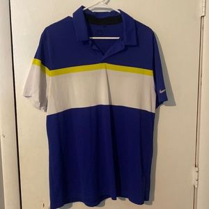 Nike golf polo, standard fit, Dry fit. Blue, yellow, white. Size L